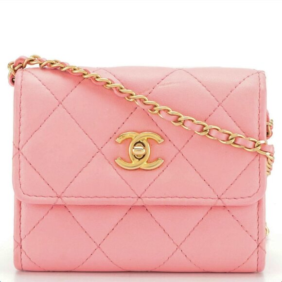 Chanel Pink Quilted Lambskin Pearl Crush Clutch W/ Chain - Picture 1 of 6